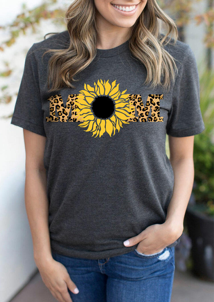 

Leopard Sunflower Mom T-Shirt Tee - Dark Grey, 482396