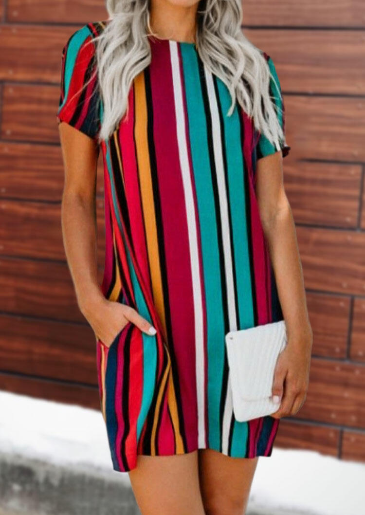 

Colorful Serape Striped Pocket Mini Dress, Multicolor, 482402