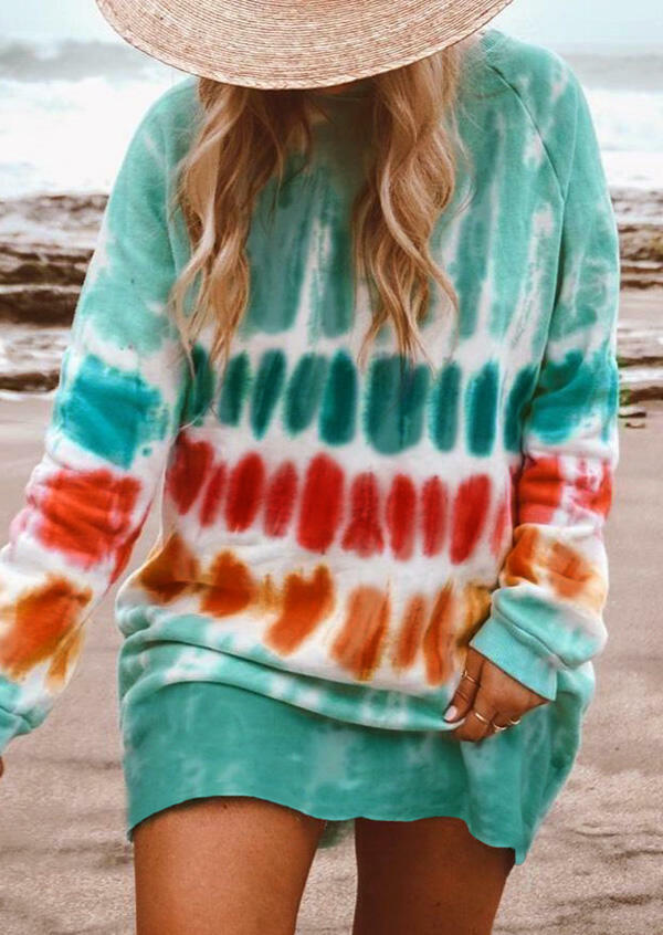 

Gradient Tie Dye O-Neck Mini Sweatshirt Dress, Multicolor, 480432