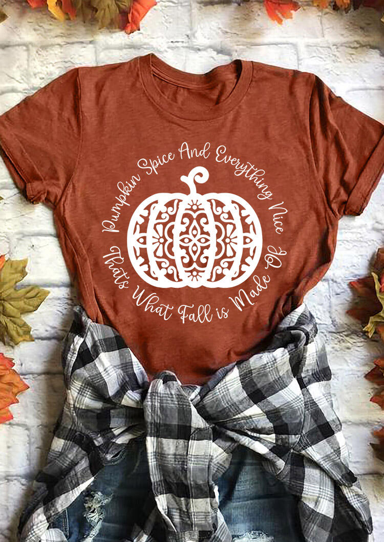 

Fall Pumpkin Spice Thanksgiving T-Shirt Tee - Brick Red, 481176