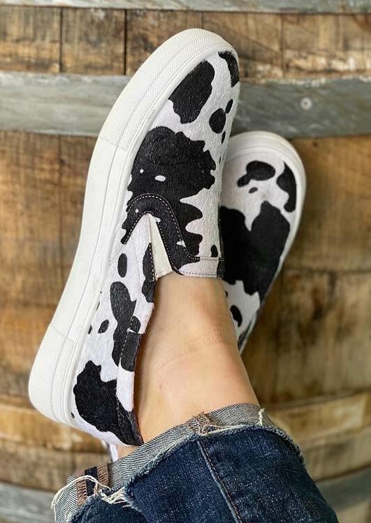 

Cow Slip On Round Toe Flat Sneakers - White, 481741