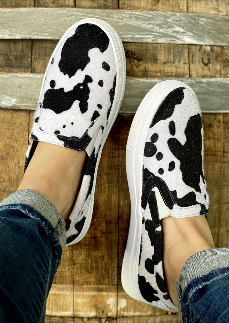 cow print slip on sneakers