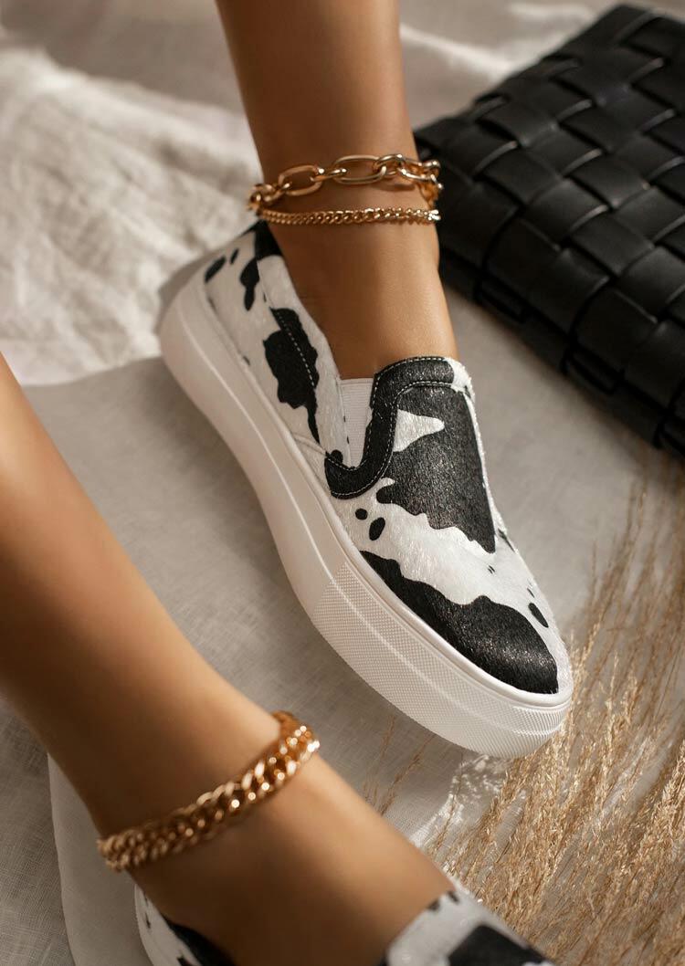 cow print slip on sneakers