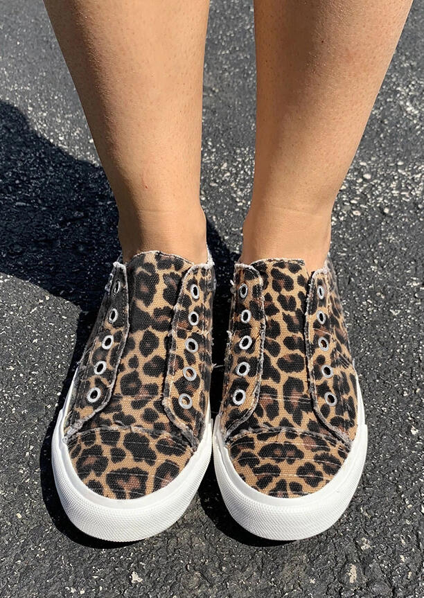 Leopard Slip On Flat Canvas Sneakers Bellelily