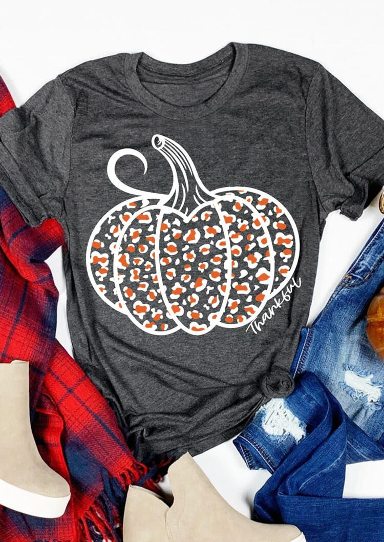 

Thankful Pumpkin O-Neck T-Shirt Tee - Dark Grey, 482189