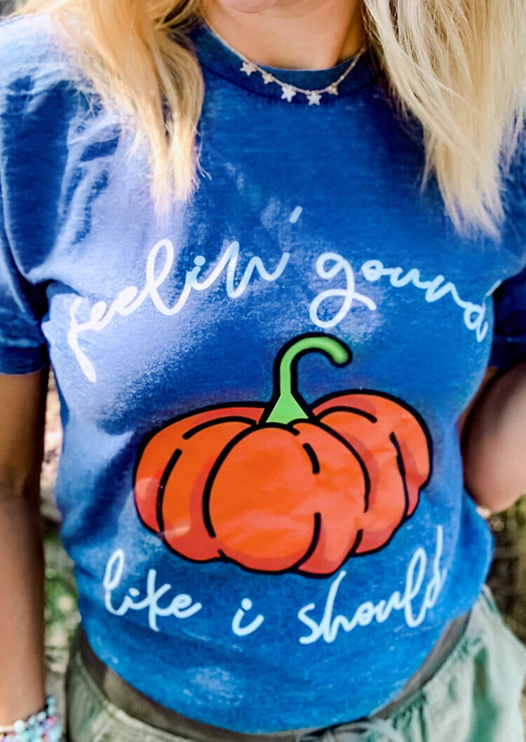 Buy Thanksgiving Pumpkin Feelin' Gourd T-Shirt Tee - Royal Blue. Picture