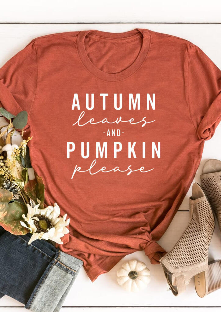 

Thanksgiving Autumn Leaves And Pumpkin Please T-Shirt Tee - Orange, 482680