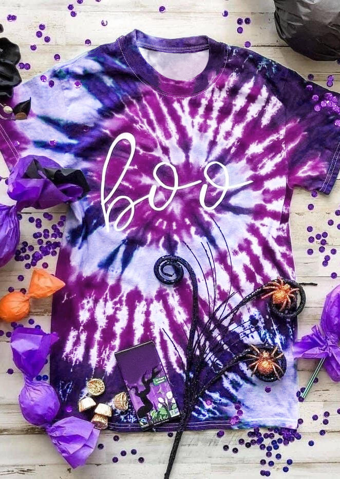 

Halloween Boo Tie Dye Swirl T-Shirt Tee, Multicolor, 482684