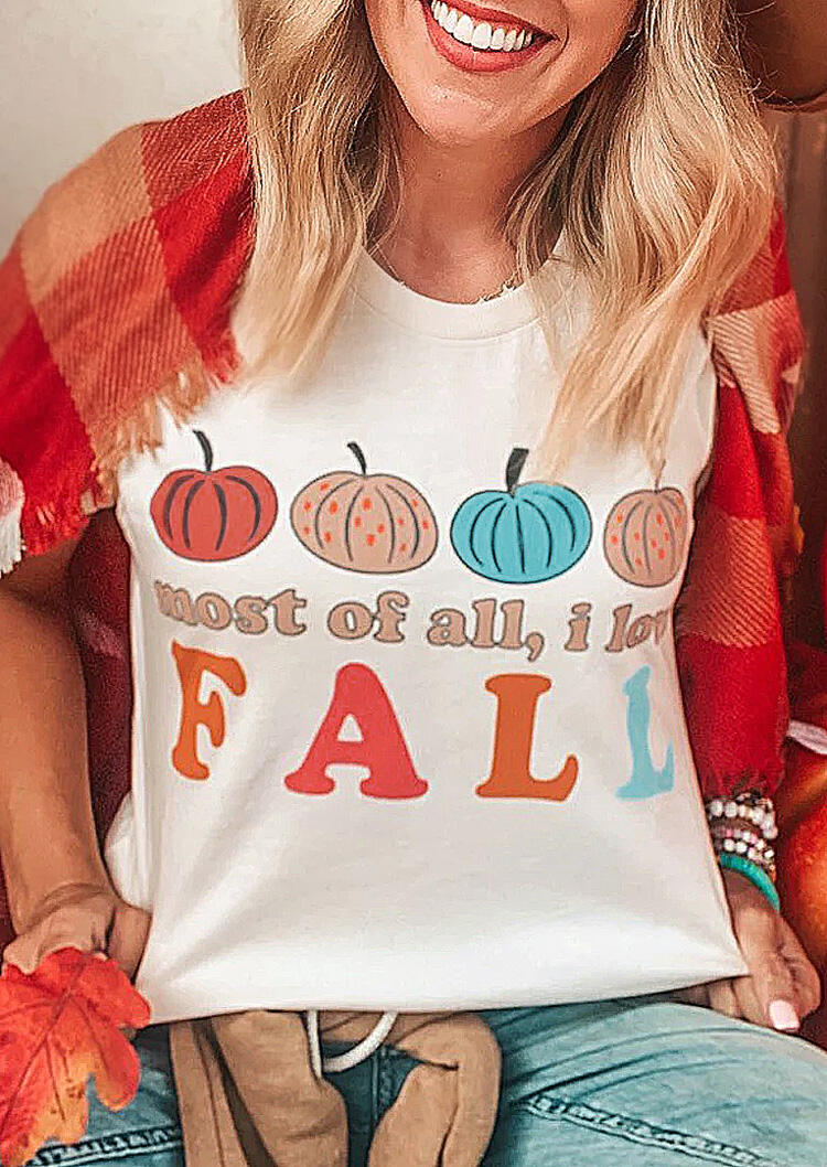 

Most Of All I Love Fall Pumpkin T-Shirt Tee - White, 482717