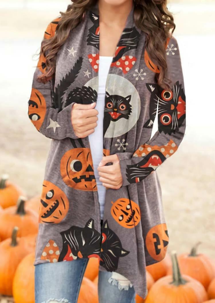 

Halloween Pumpkin Black Cat Cardigan - Light Coffee, 482832