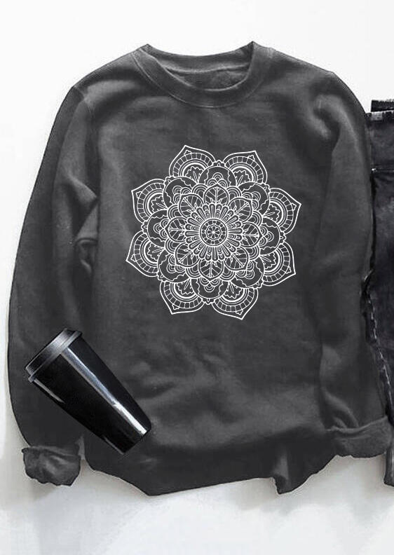 

Mandala Floral O-Neck Sweatshirt - Dark Grey, 481482