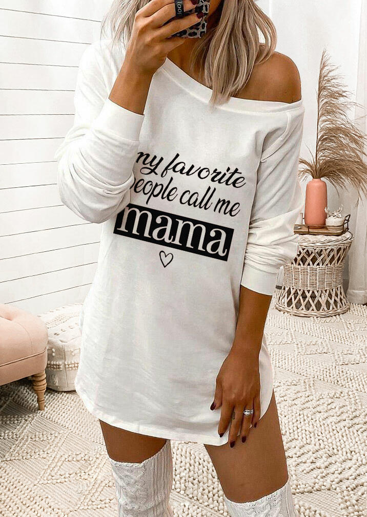 

My Favorite People Call Me Mama Heart Mini Dress - White, 483046