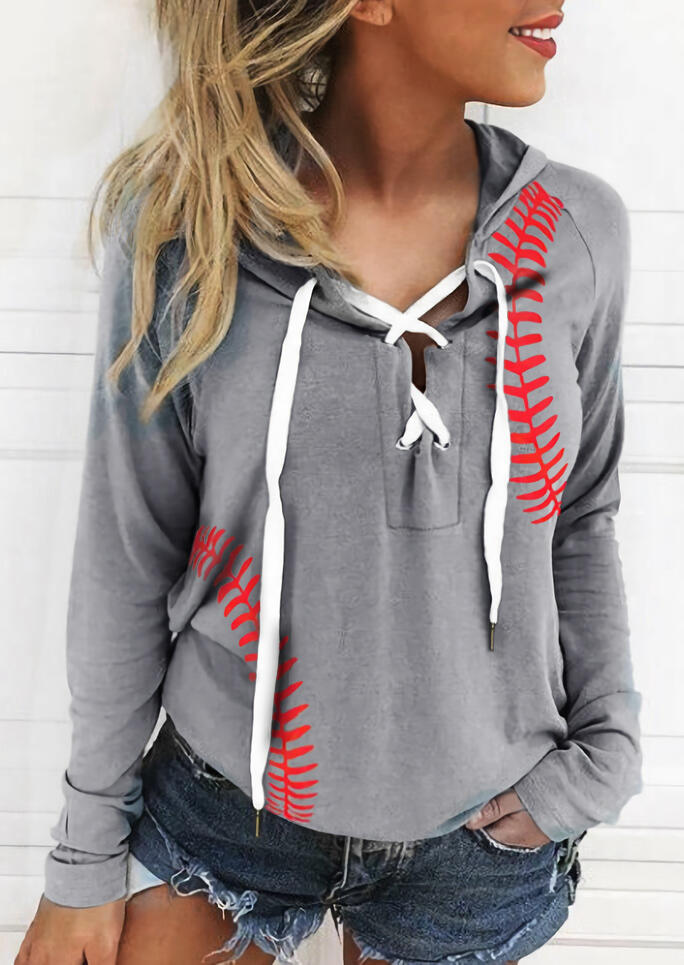 

Baseball Lace Up Hoodie - Gray, 483173