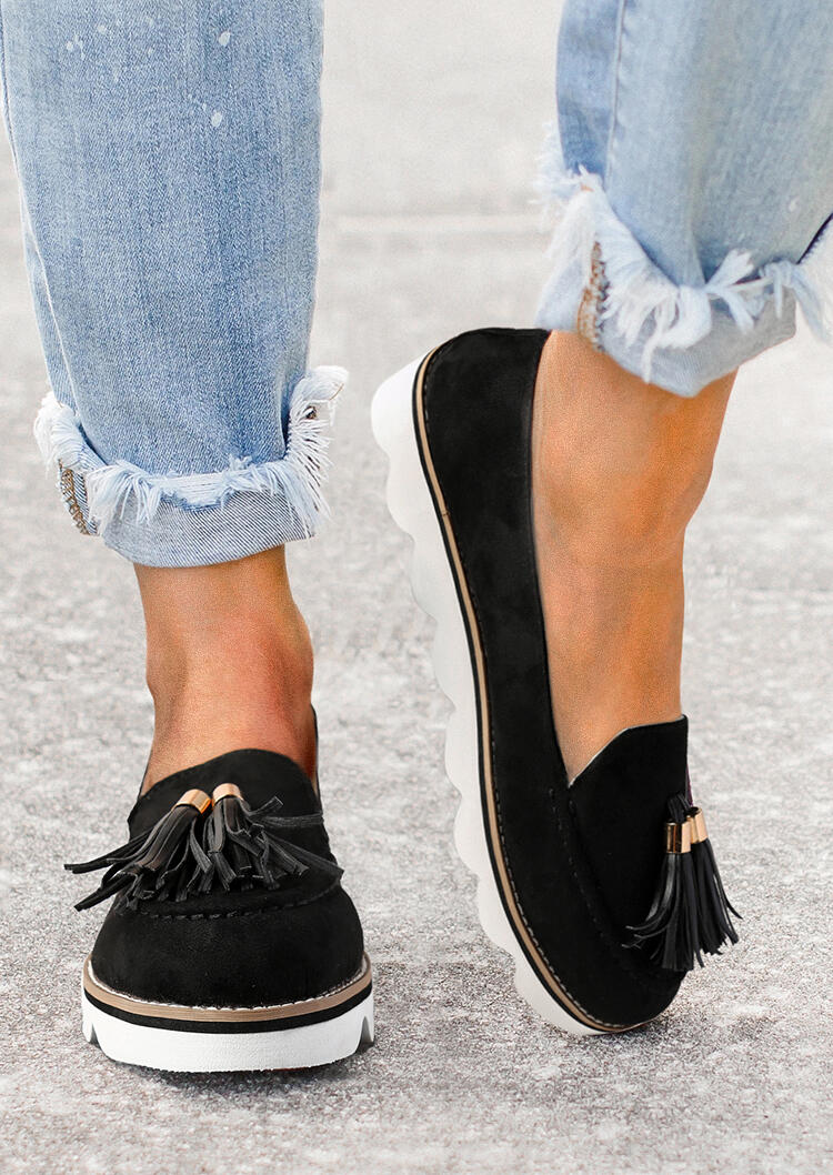 

Tassel Slip On Round Toe Sneakers - Black, 482276