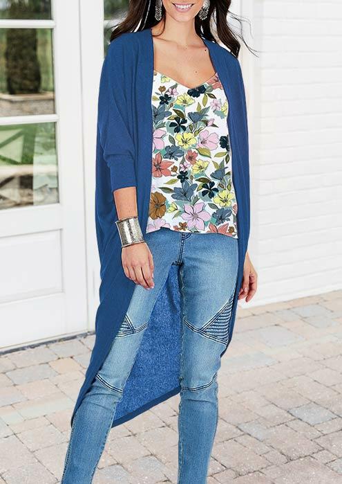 

Batwing Sleeve Asymmetric Long Cardigan - Blue, 480883