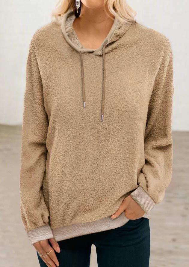 

Long Sleeve Drawstring Casual Hoodie - Light Khaki, 481291