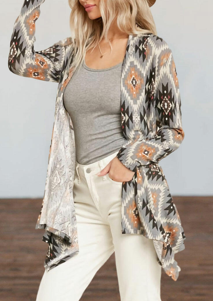 

Aztec Geometric Long Sleeve Cardigan, Multicolor, 482040