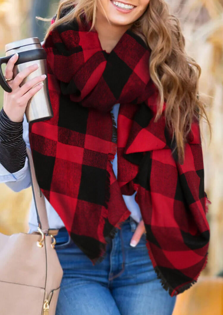 

Buffalo Plaid Pocket Scarf Wrap Shawl Cardigan - Red, 482759