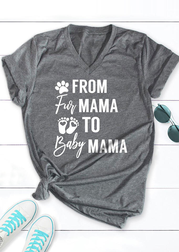 

From Fur Mama To Baby Mama Paw Graphic T-Shirt Tee - Gray, 483213