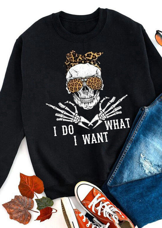 

Halloween I Do What I Want Leopard Skull Pullover Sweatshirt - Black, 483264