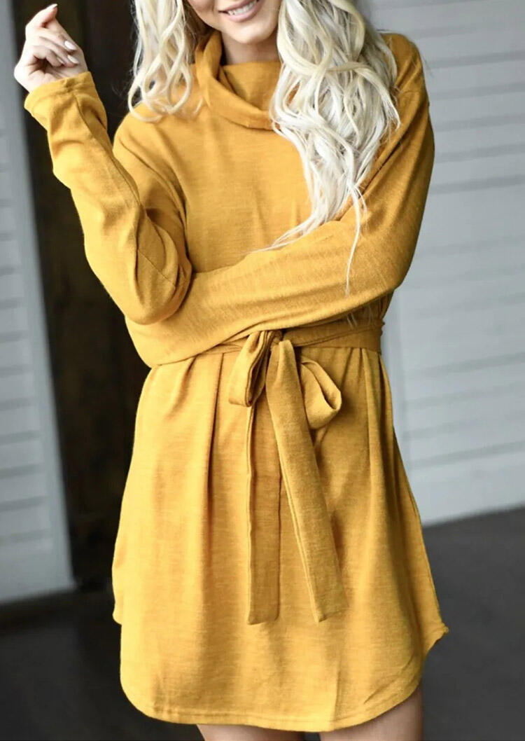 

Asymmetric Long Sleeve Cowl Neck Mini Dress - Yellow, 483324