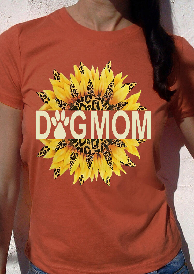 Leopard Sunflower Dog Mom Paw T-Shirt Tee - Orange