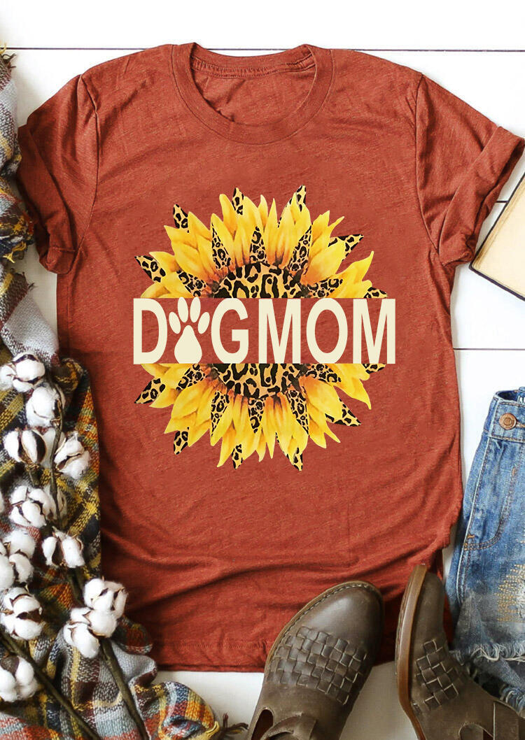 

Leopard Sunflower Dog Mom Paw T-Shirt Tee - Orange, 483478