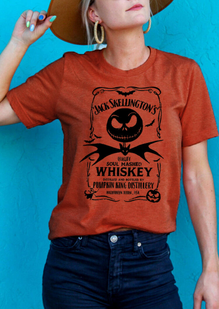 Buy Pumpkin Bat Whiskey T-Shirt Tee - Orange. Picture