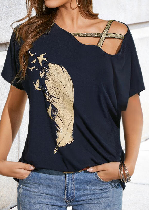 

Feather Birds Criss-Cross Blouse - Navy Blue, 483581