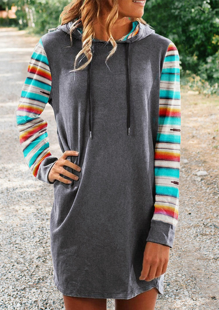 

Serape Striped Hooded Mini Dress - Gray, 483589