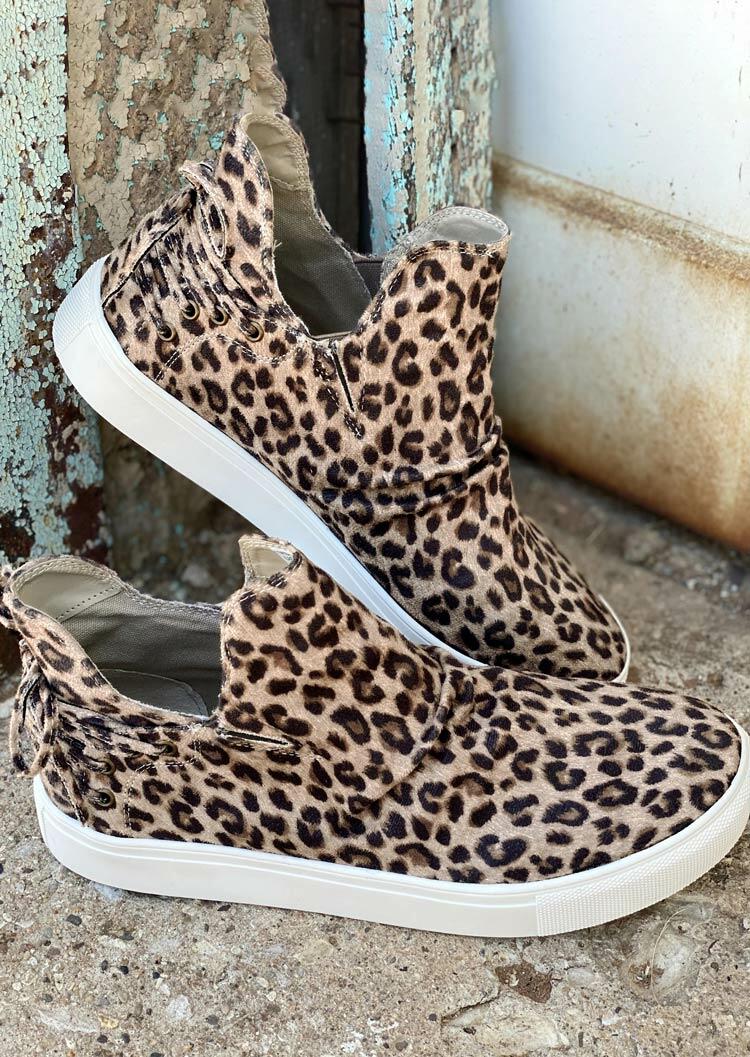 

Leopard Tie Slip On Flat Sneakers, 482802