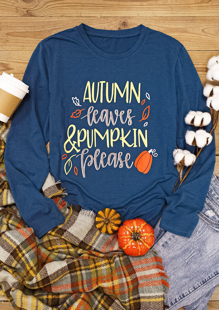 

Autumn Leaves & Pumpkin Please T-Shirt Tee - Navy Blue, 483163