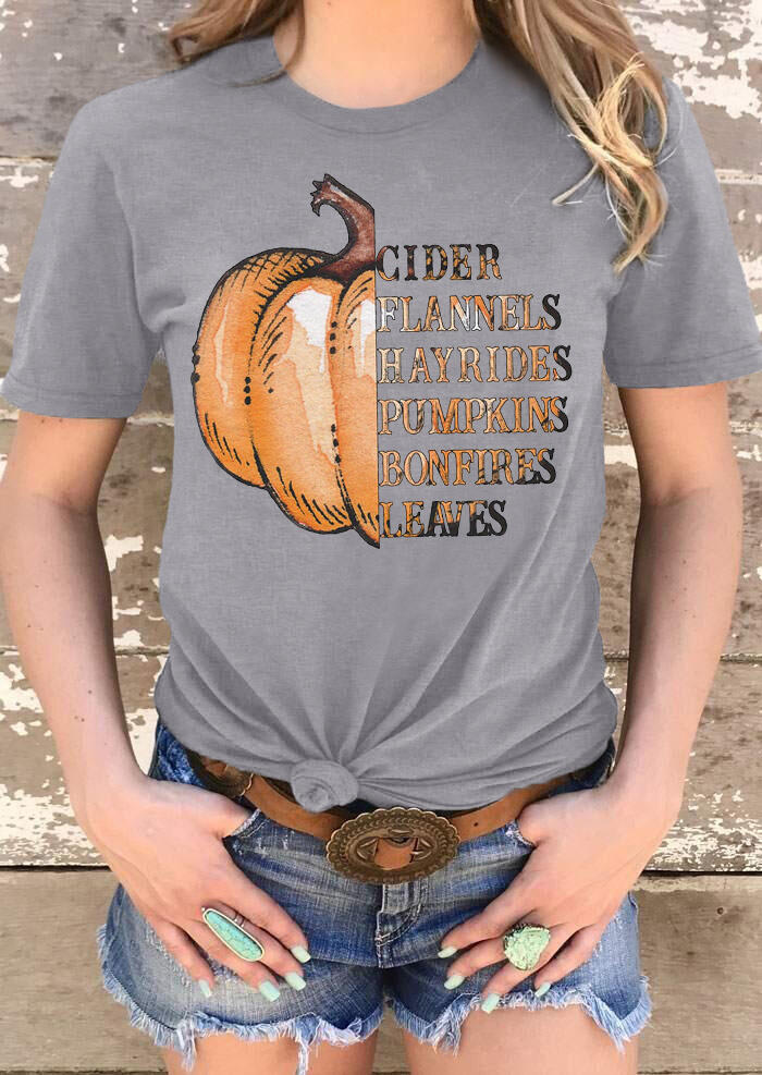 

Thanksgiving Cider Pumpkins Leaves Letter T-Shirt Tee - Gray, 483548