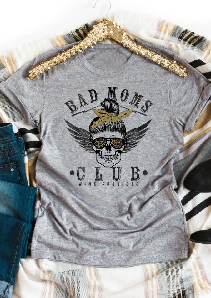 

Bad Moms Club Skull Leopard T-Shirt Tee - Gray, 483551