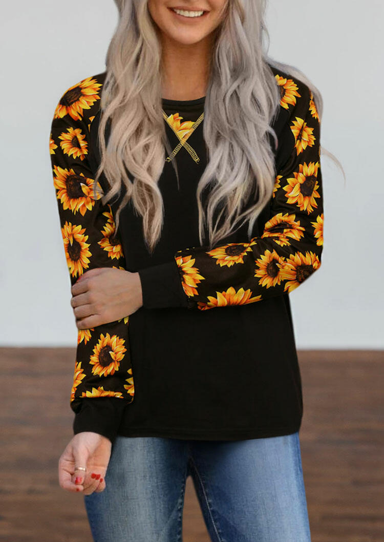 

Sunflower O-Neck Raglan Sleeve Blouse - Black, 483439