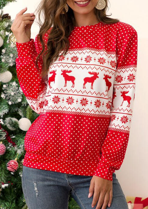 

Christmas Reindeer Snowflake Polka Dot Sweatshirt - Red, 483897