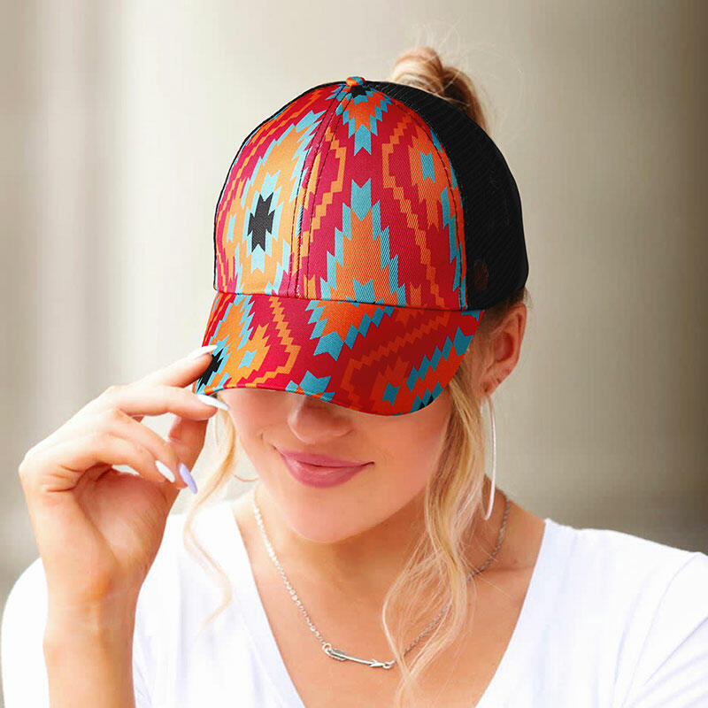 

Aztec Geometric Criss-Cross Mesh Splicing Baseball Cap, Watermelon red, 484077