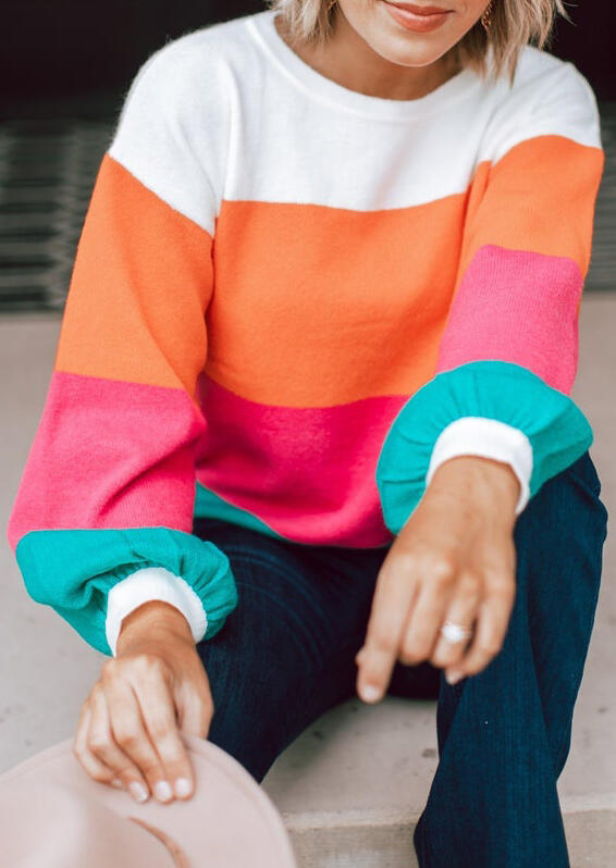 

Colorful Striped Lantern Sleeve Sweatshirt, Multicolor, 484150