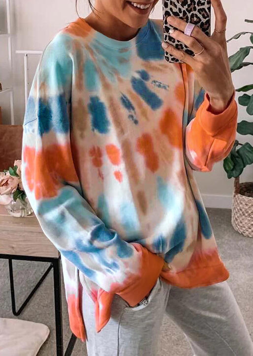 

Tie Dye Slit O-Neck Sweatshirt, Multicolor, 483813