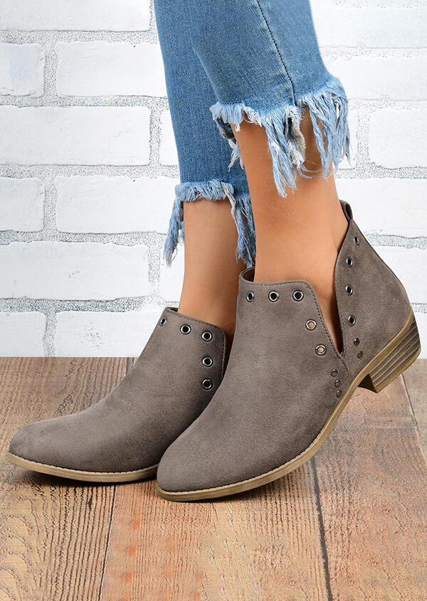 

Rivet Hollow Out Chunky Heel Ankle Boots - Light Coffee, 484024