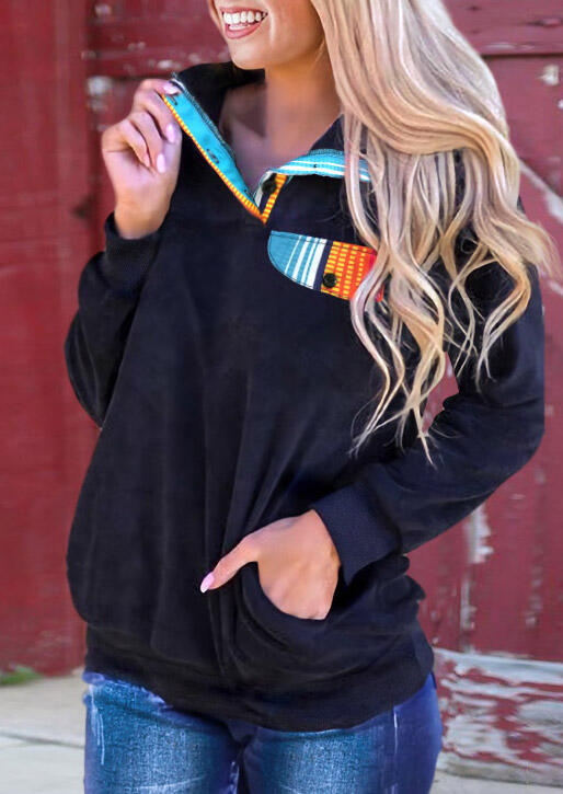 

Serape Pocket Button Pullover Sweatshirt - Navy Blue, 484080