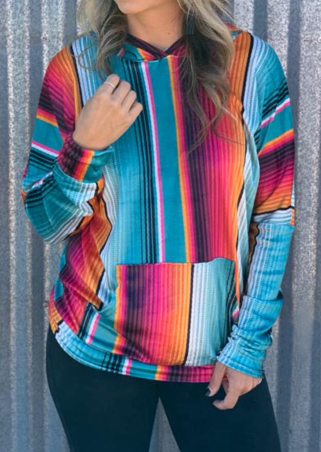 

Serape Striped Kangaroo Pocket Hoodie, Multicolor, 484246