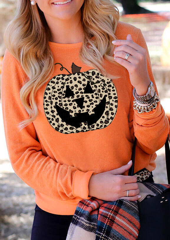

Halloween Leopard Pumpkin Face Sweatshirt - Orange, 484247