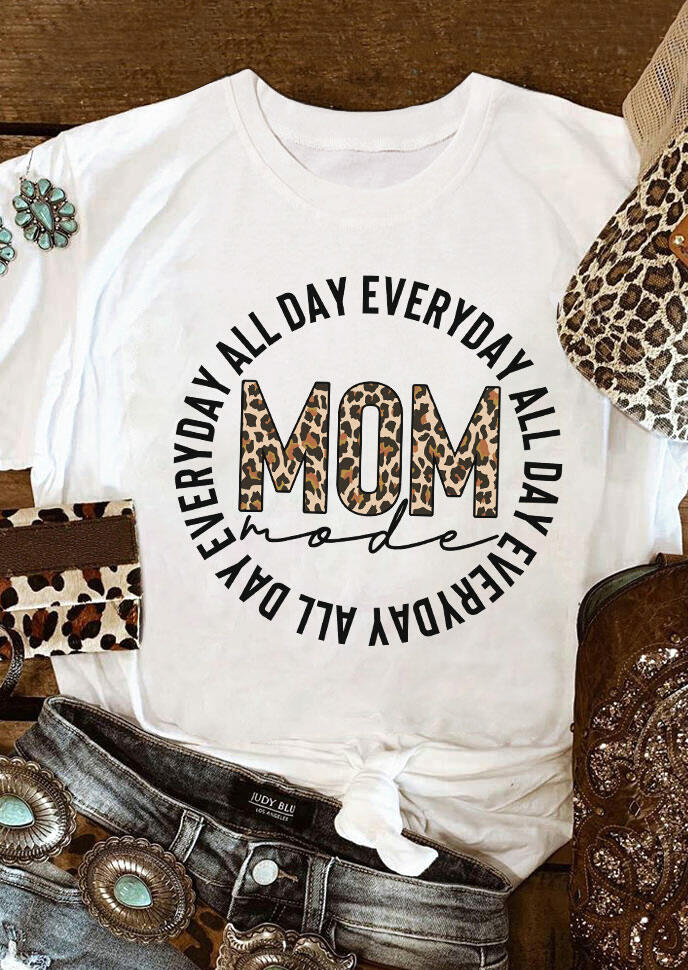 

Leopard Mom Mode All Day T-Shirt Tee - White, 484154