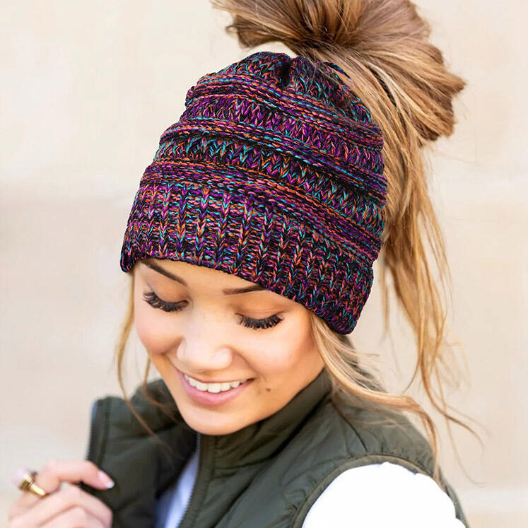 

Winter Warm Knitted Ponytail Beanie Hat, Purple, 484214