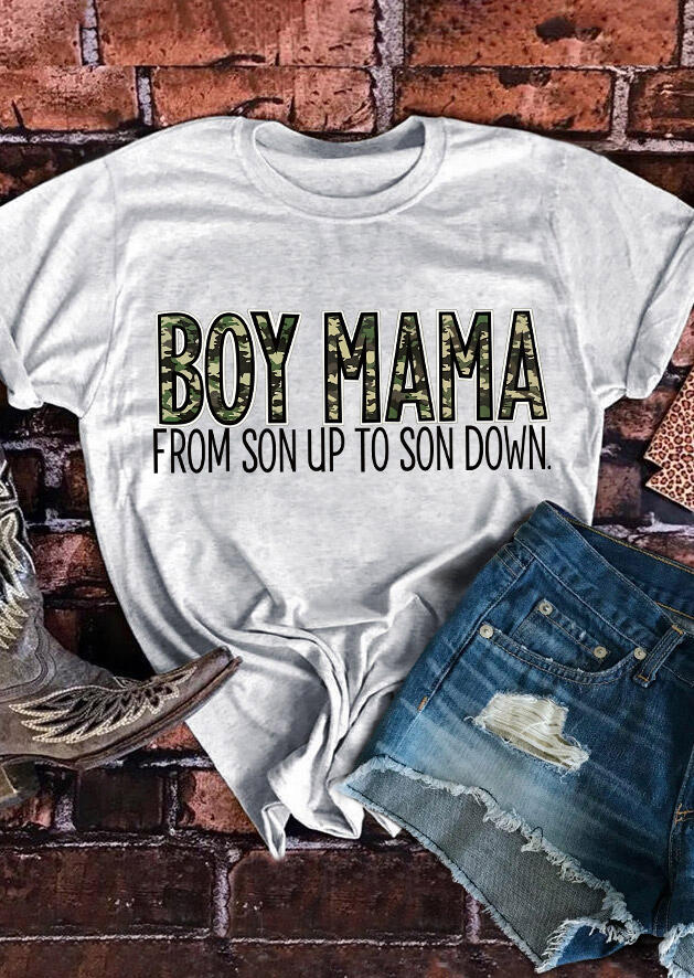 

Boy Mama Camouflage Letter T-Shirt Tee - Light Grey, 484286