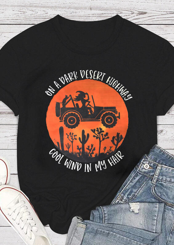 

Cactus Truck On A Dark Desert Highway T-Shirt Tee - Black, 484298