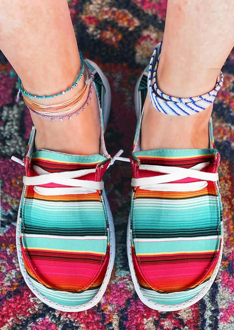 

Serape Striped Lace Up Flat Canvas Sneakers, Multicolor, 484336