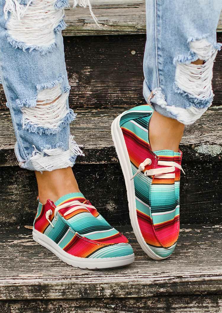 Serape Striped Lace Up Flat Canvas Sneakers