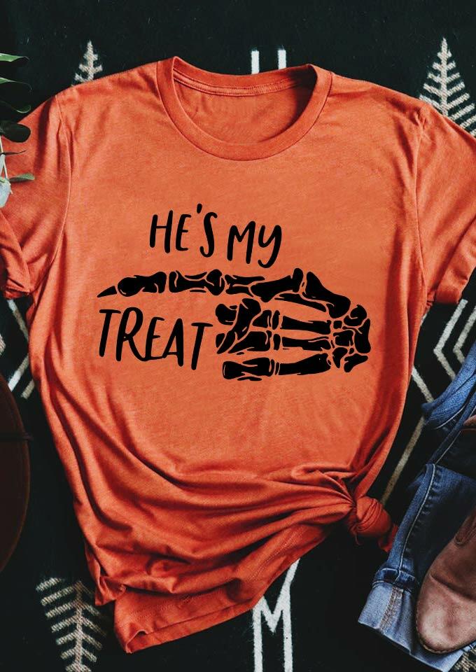 

Halloween He' My Treat Skeleton T-Shirt Tee - Orange, 484359
